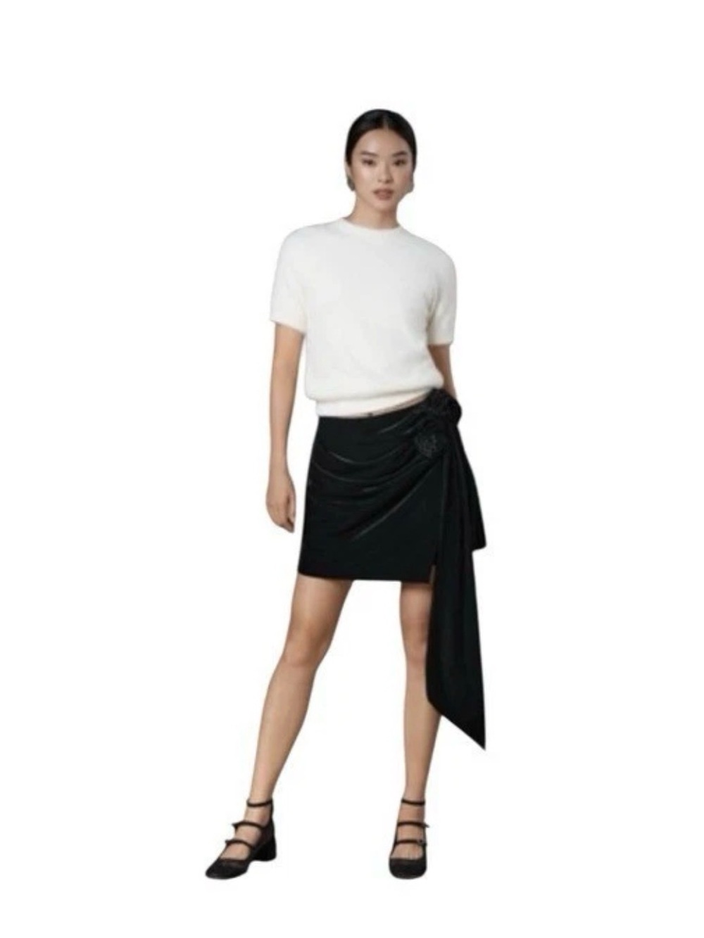 Anthropology Avec Les Filles Velvet Rosette Faux Wrap Draped Mini Skirt Black S